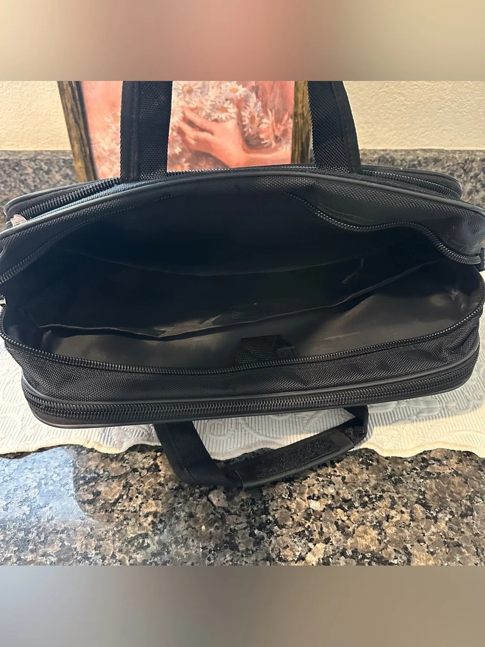 Black Laptop Briefcase with side zipper pockets and handles no straps unisex